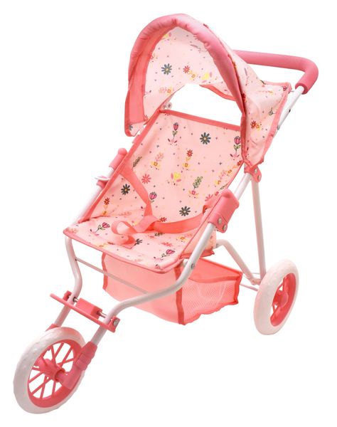 Pink Jogger Doll Stroller/Pram - Pretend Play Baby Doll Accessory, 3 Wheel
