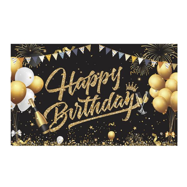Birthday Backdrop Banner Black Gold Backdrop Sign Decoration Set
