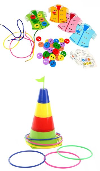 Kids Botton Thread &amp; Ring Toss - Montessori Educational Toy Set