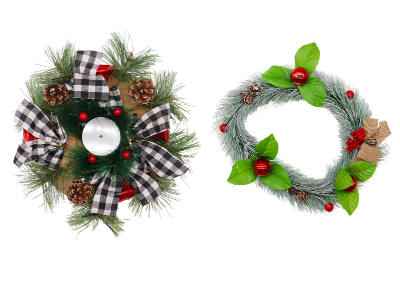Set 2 /Mini Decorative Christmas Wreath/Candle Holder/Red Ball Trimmings