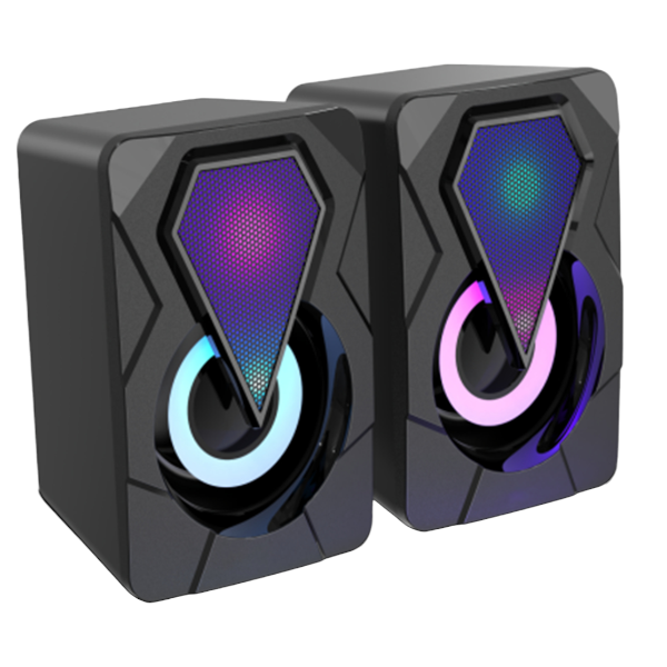 E-1046 - Stereo Surround Sound Computer Speaker With RGB Lighting - Black