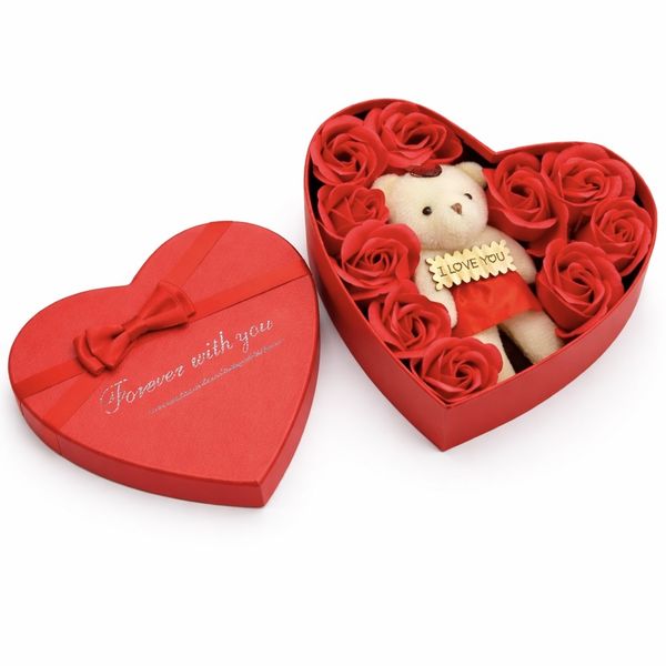 Romantic Heart Gift Box, Roses &amp; Teddy Bear Perfect for Valentine's Day