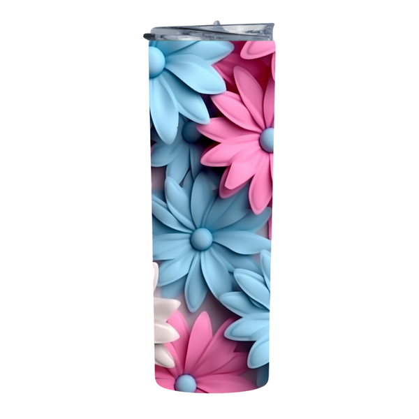 Pink Blue White Daisies 2 20 Oz Straight Skinny Tumbler 035