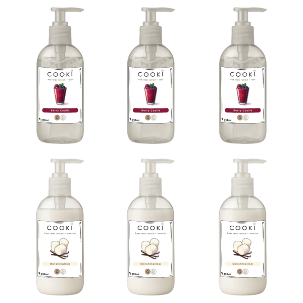 Cooki Pre-wax Gel 250ml &amp; Cooki Post-wax Lotion 250ml 6 Pack