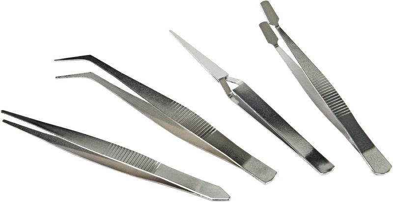 Stainless Steel Pointed, Flat &amp; cross tweezer 4 piece