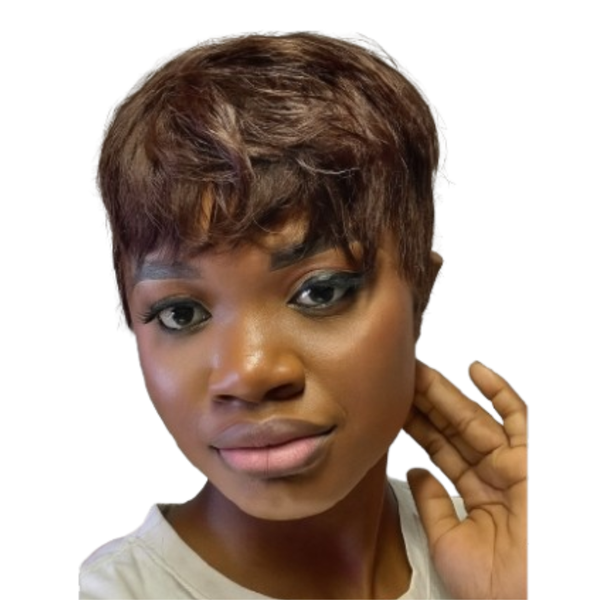 Human Hair Brown Pixie Wig.