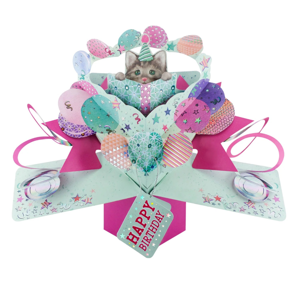 3D Pop-up Card - Birthday - Cat with Gift