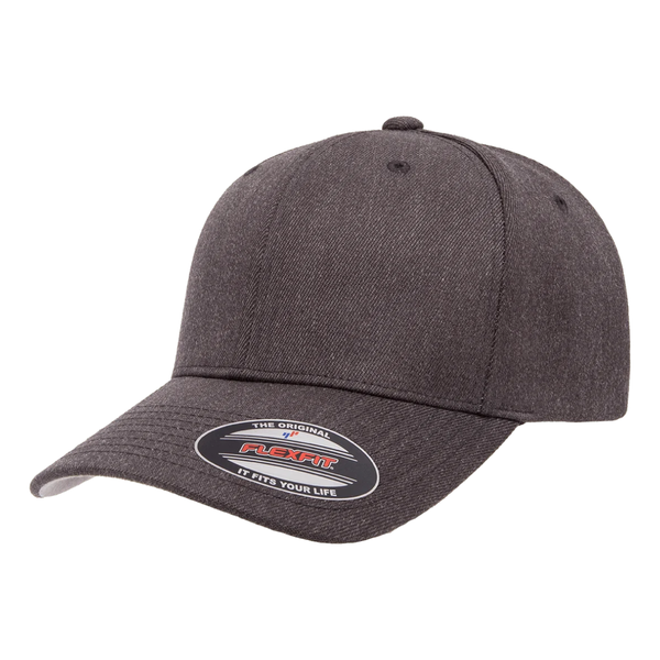 Dark Heather Grey Flexfit Wool Blend Curved Peak Fitted Baseball Cap