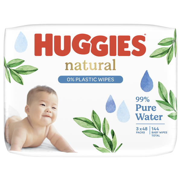 Huggies Natural Plastic Free Baby Wipes - 3 Pack (Triplo) - 144 Wipes