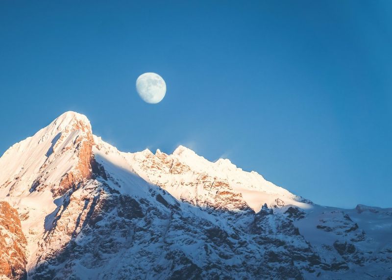 Premium Framed Canvas Print: Moon over Mountains
