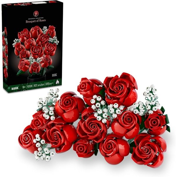 Bouquet of Roses Artificial Flowers - Red Roses Building Set for Adults