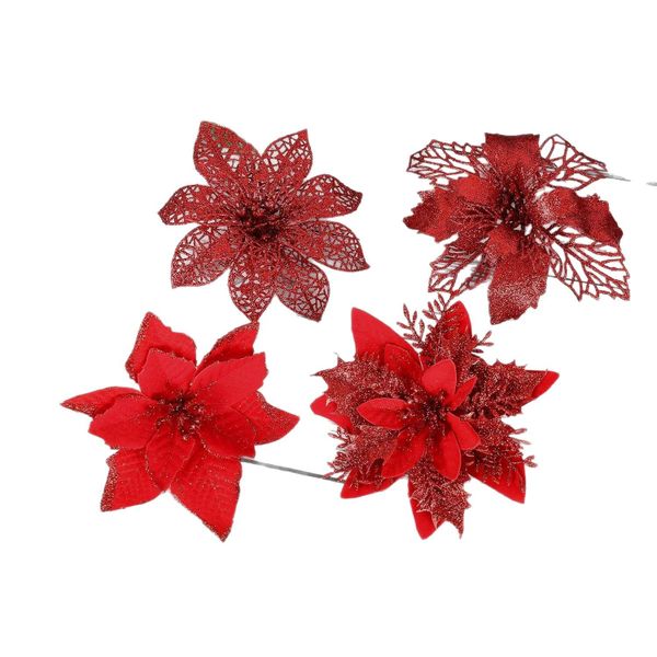 24pcs Clip-On Gold &amp; White Poinsettia Flowers, Christmas Decor