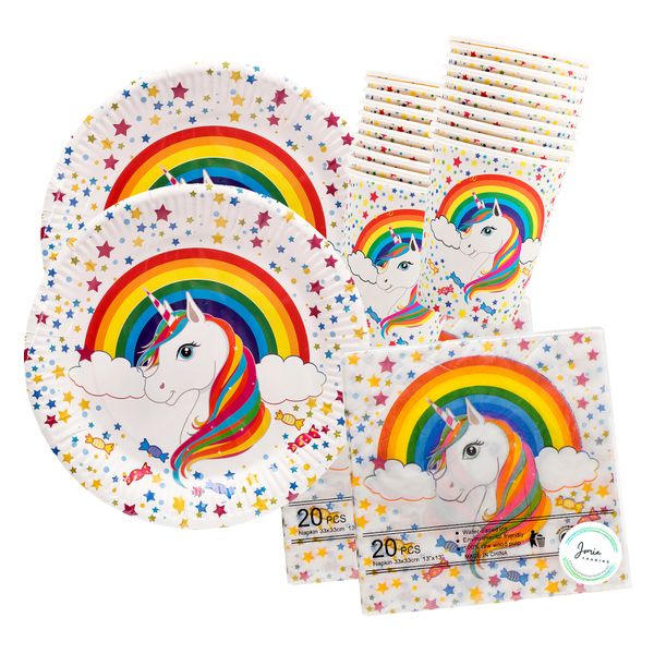 Unicorn (Rainbow) Party Box - Cups, Plates, Serviettes for 20 Invites