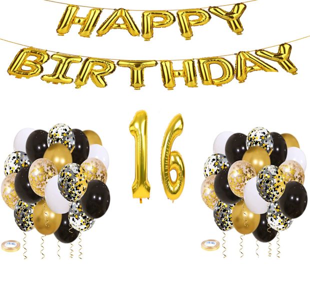 Gold Birthday Balloon Set 16 Years