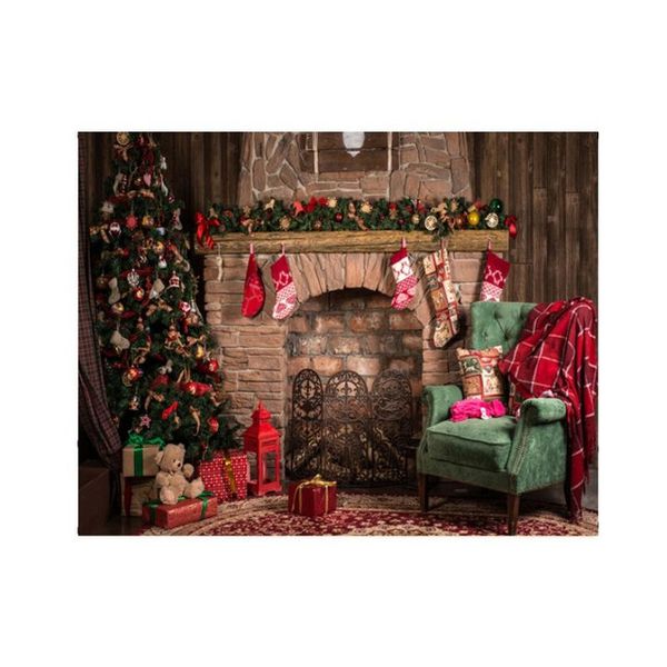 Christmas Fireplace Studio Background Cloth - 2.1m x 1.5m