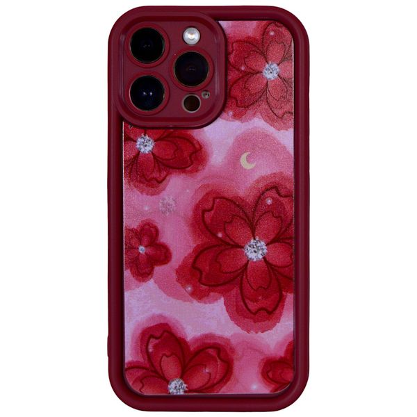 Burgundy - Phone Case with Big Flower Heads - Iphone 14 Pro Max