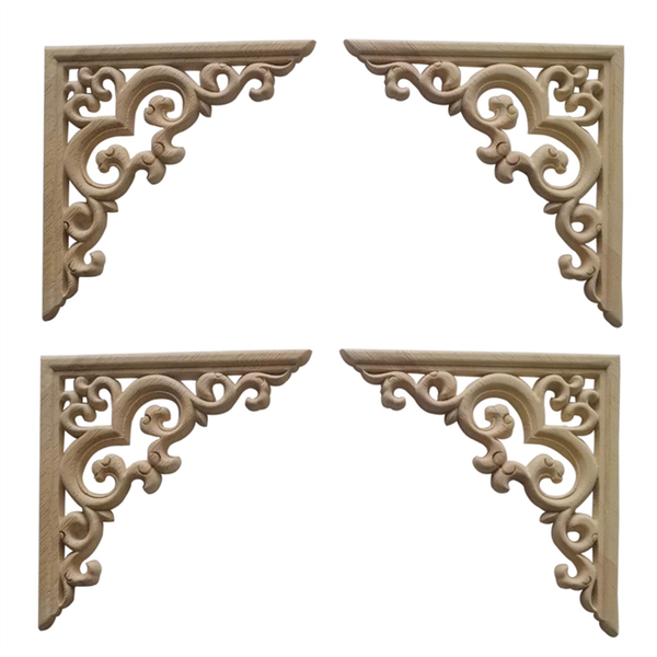 4Pcs Unpainted Wooden Mouldings Decal European Wood Appliques 10Cm