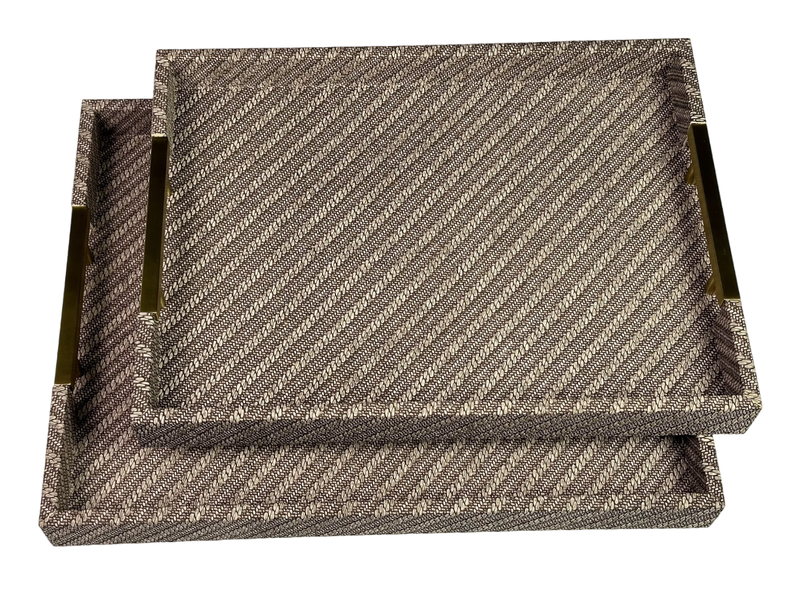 2 Piece Striped Design Wooden Serving Tray