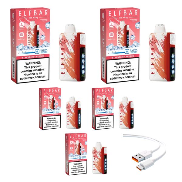 Elfbar Ice King 25k Strwberry Berries+DiscoVape Charging Cable (Pack of 5)