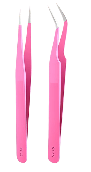 2 Piece Precision Straight Tip Fine Point Lash Tweezers Carbon Steel ESD-111