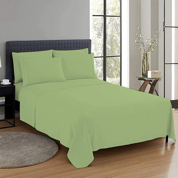 Flat Sheet - Single Size, Green, 160x235 cm, Soft &amp; Comfortable