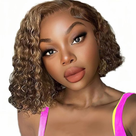 Golden Perfect Piano Color 12in Water Curl-13x4 Full Frontal Glueless Wig Image