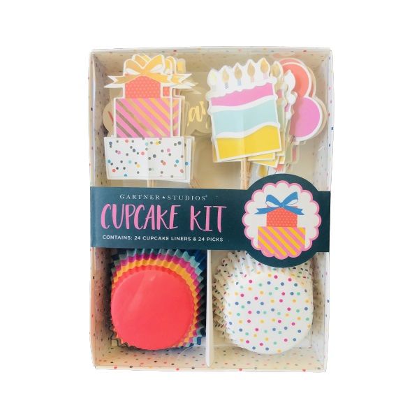 Birthday Cupcake Kit - 24 Cupcake Liners &amp; 24 Toppers