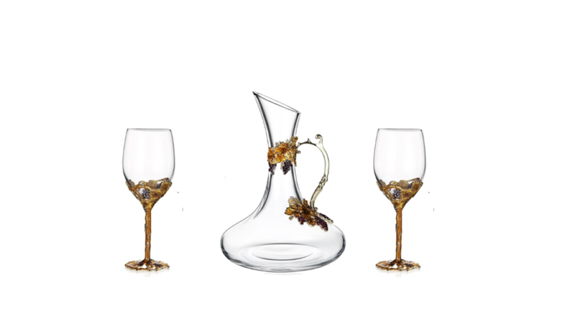 Enamel goblets lead-free crystal glass (golden) 3 pieces