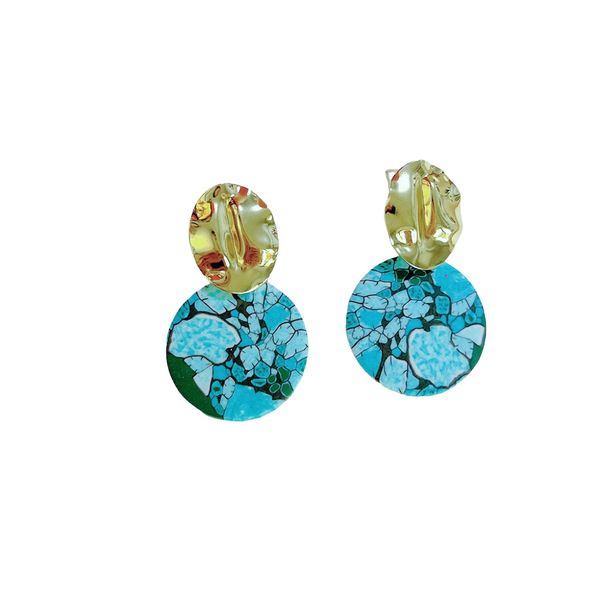 Handmade Blue Abstract Floral Pattern Polymer Clay Earrings for Women