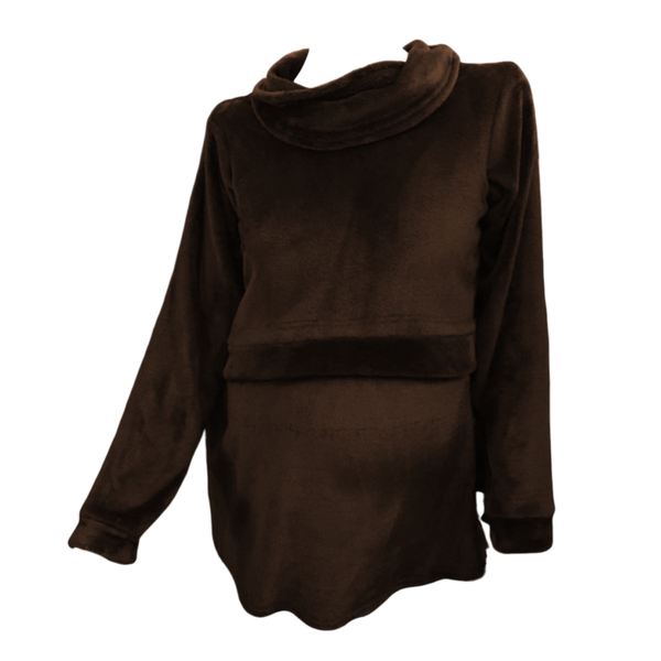 Maternity/Nursing - Fleece Cowl Neck Sweater - Brown
