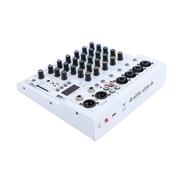 6 Channel Mini Sound Mixer DJ BT MP3 48V Phantom Power Guitar Amp White