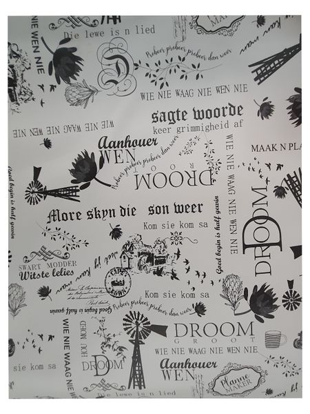 Grey Vinyl Tablecloth Black Windmill/Afrikaans Writing (8-10 Seater) 137 x 320cm
