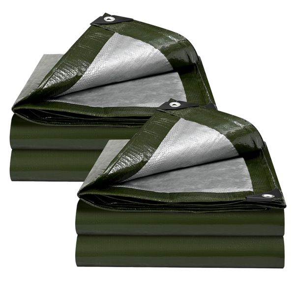 2 Pack Tarpaulin Waterproof Tarp Protective Cover PVC Durable Outdoor 3x3m