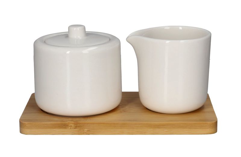 3 Piece Danny Home Bamboo &amp; Ceramic Sugar and Creamer Set