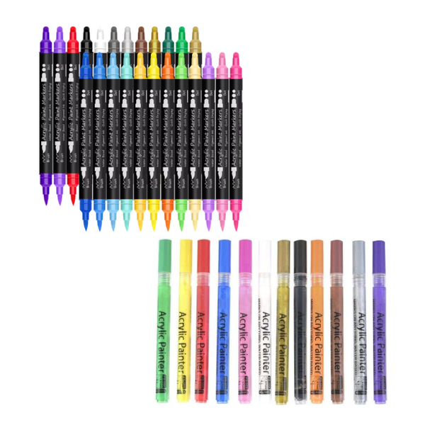 12 Colour Set Acrylic Painter Markers &amp; 24 Dual Tip Acrylic Paint Marker