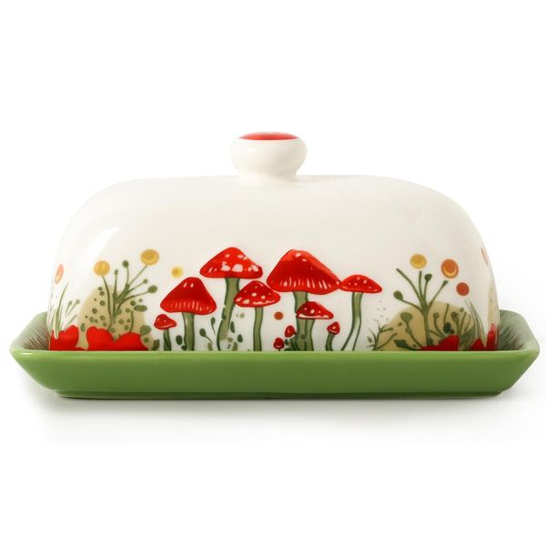 Ceramic Butter Dish With Lid Decorative Butter Keeper on Kitchen Countertop