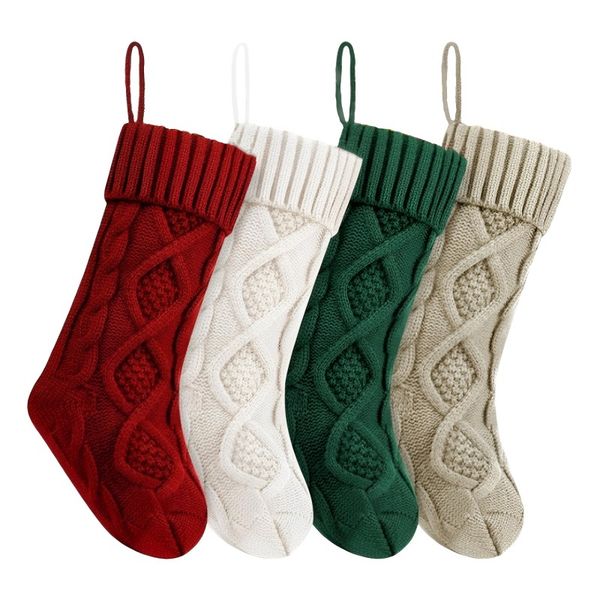 4 Pcs Knit Christmas Stockings Hanging Stockings for Christmas Decoration