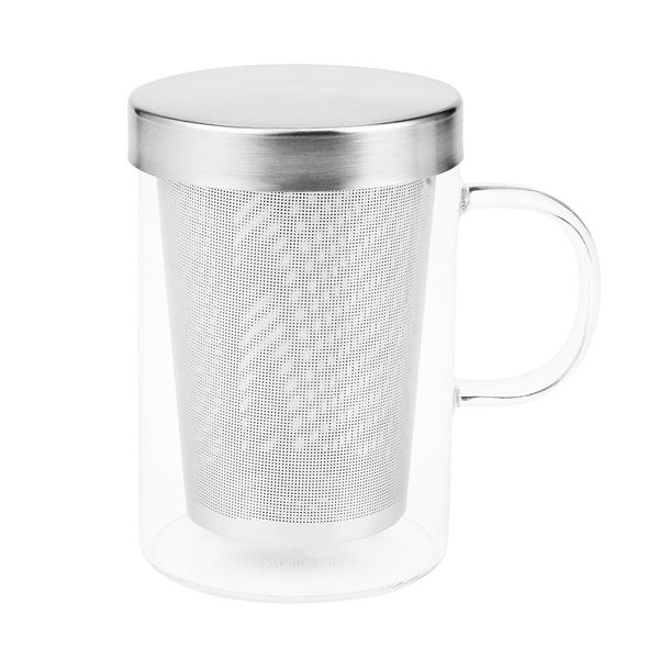 500Ml Travel Heat-Resistant Glass Tea Infuser Mug with Lid Coffee Cup