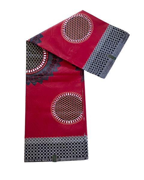 African Print Traditional Fabric - Red Dashiki Design - 6 Yards