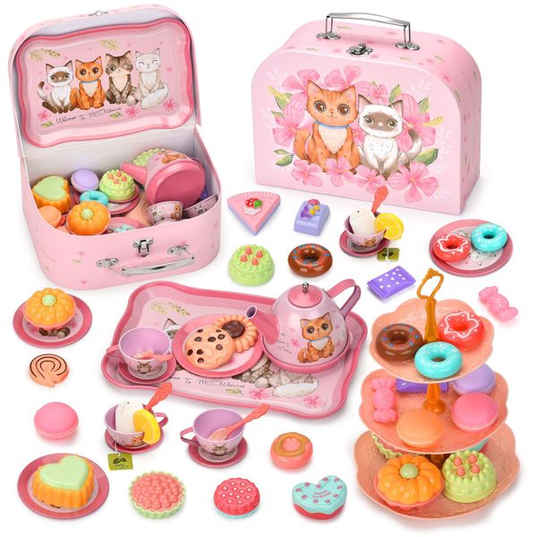 50Pieces Tea Party Toy Set,Tea Time Toys,Pretend Kitchen Food Toys Playsets