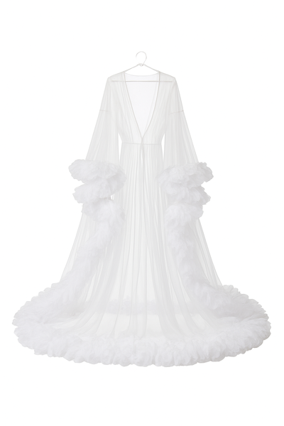SUKARI - Tulle Ruffle Robe - White