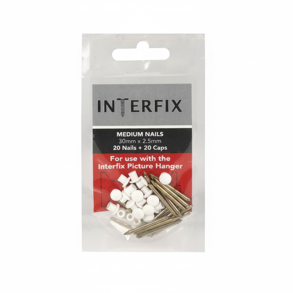 Interfix 30mm Picture Hanging Nails with Caps 20 Piece