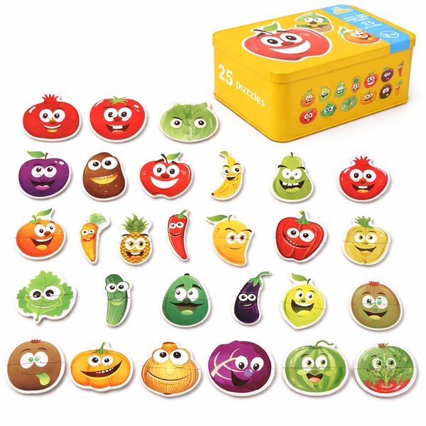 25 Piece - Wooden Educational Puzzle - Matching Fruits - Yellow