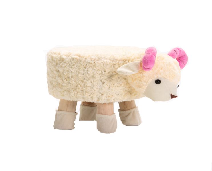 Flannelette Cute White/Pink Sheep Stool With Wooden Legs