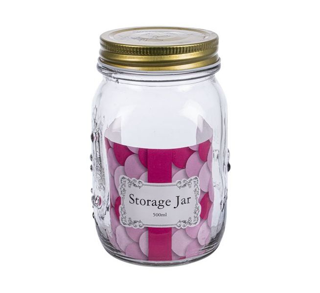 Set of 4x Embossed Glass Storage 500ml Jar 7.5x13cm