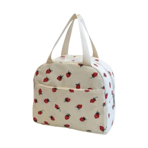 Strawberry Printed Lunch Bag With Thermal Insulation - Red &amp; White