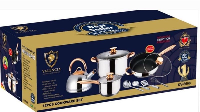 Premium 12-Piece Stainless Steel Cookware Set with Glass Lids