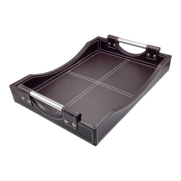 Leather Tray With Steel Handles - 42x30x6cm