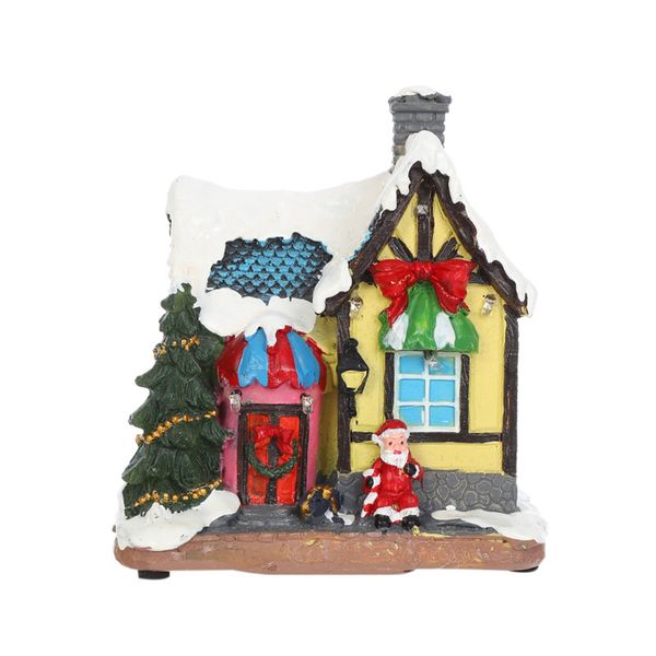 Christmas Village Houses, Resin Christmas Village with Warm Light Battery O