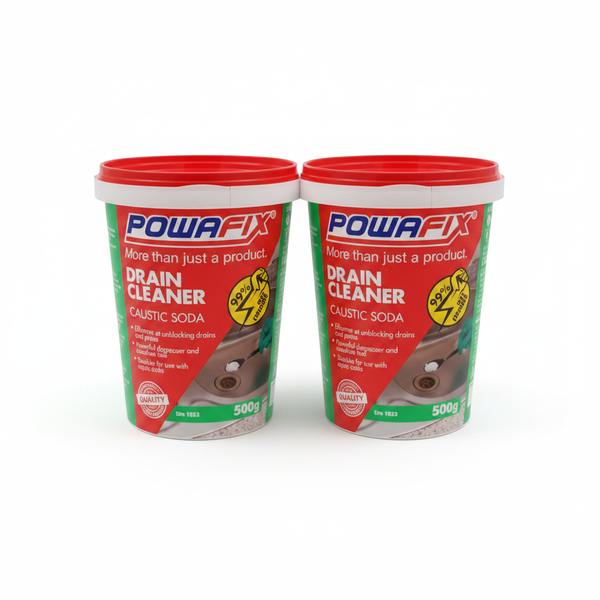 Powafix Drain Cleaner Caustic Soda 500g - Powerful Blockage - 2 Pack